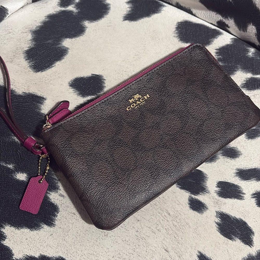 Coach Dark Brown and Magenta Wristlet